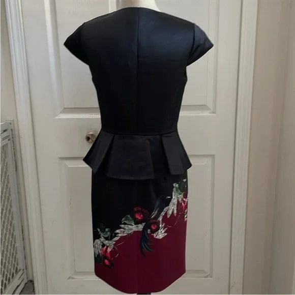 TED BAKER FLORAL JAUNAL PEPLUM FLORAL CAP SHORT SLEEVE DRESS SZ US 6 OR TED SZ 2 - Picture 4 of 8